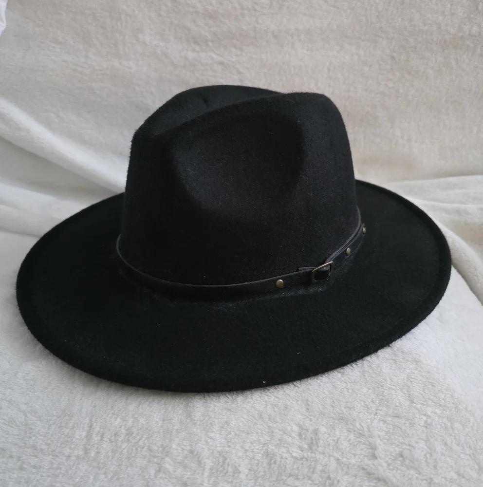 Felt Fedora Hat Buckle Strap Womens Black Festival Boho